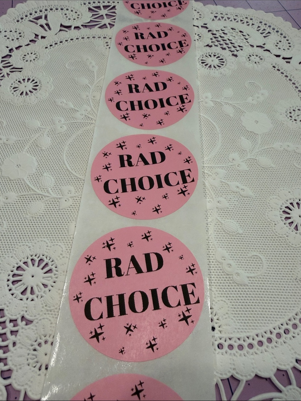 2” Rad Choice Pink Round Sticker Sheet set or 100